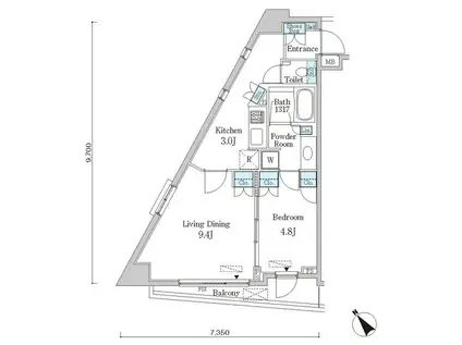クインテット恵比寿(2K/6階)の間取り写真
