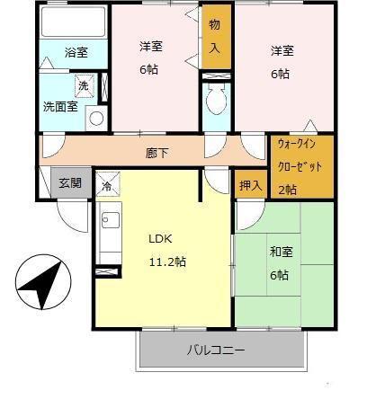 グレイスコートD棟(3LDK/2階)の間取り写真
