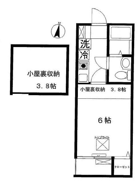 ウエストハイムせんげん台(1K/2階)の間取り写真