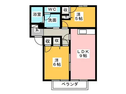 パークサイドコートII(2LDK/1階)の間取り写真