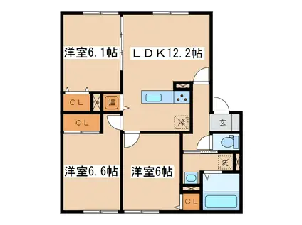 プレシャスコートD棟(3LDK/1階)の間取り写真