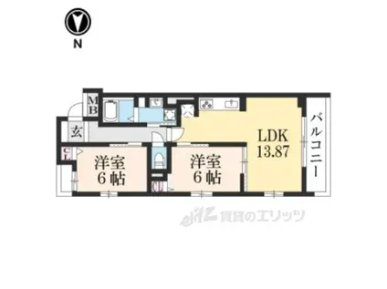 CASA御所北(2LDK/2階)の間取り写真