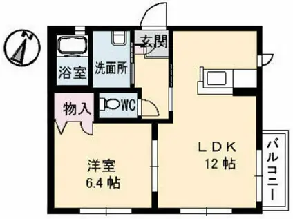 ハイマート(1LDK/2階)の間取り写真
