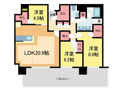 ジオタワー宝塚グランレジスTHE ノース(3LDK/32階)の間取り写真