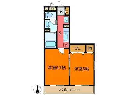 トゥールフルール(2K/2階)の間取り写真