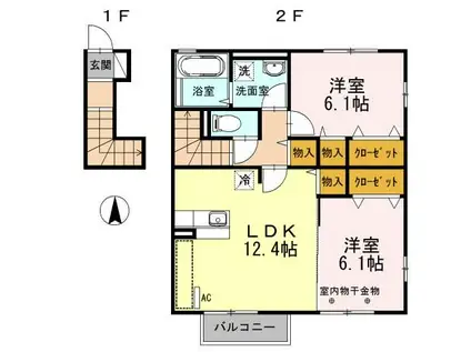 T-ルーム番匠町 II(2LDK/2階)の間取り写真
