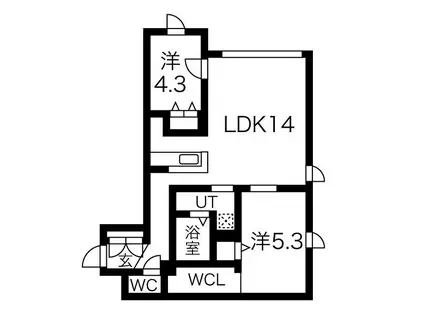 ネコオール小樽稲穂(2LDK/4階)の間取り写真
