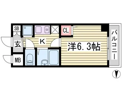 ロイヤルヒル神戸三ノ宮(1K/3階)の間取り写真