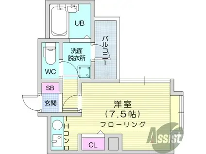 ベルシティ五橋(ワンルーム/5階)の間取り写真