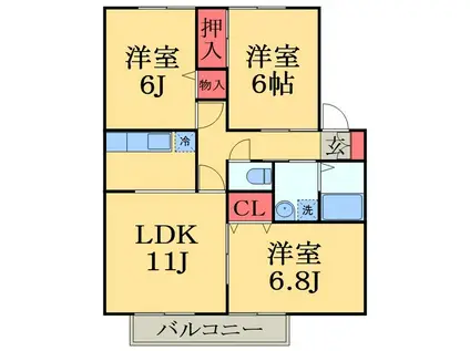 ジョカーレ千葉(3LDK/2階)の間取り写真