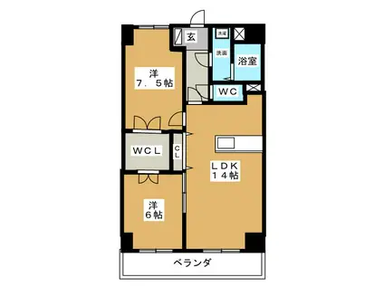 OCEAN COURT(2LDK/2階)の間取り写真