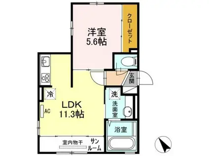 シンフォニー(1LDK/2階)の間取り写真