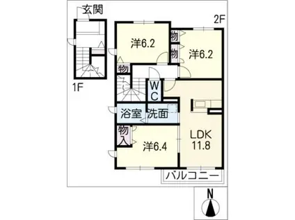 GREEN SPOT B棟(3LDK/2階)の間取り写真