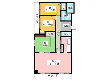 ナティ沼津(3LDK/7階)の間取り写真