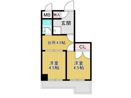 ライオンズマンション三宮東(2K/2階)の間取り写真