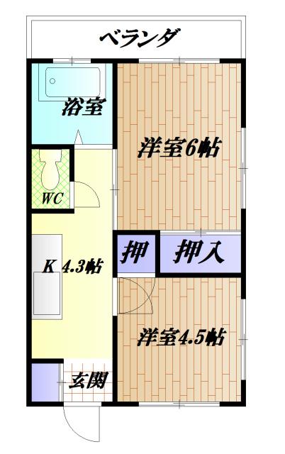 第1岸マンション(2K/2階)の間取り写真