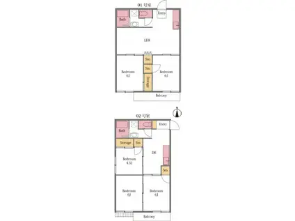 東武東上線 東松山駅 徒歩16分 2階建 築38年(3DK/1階)の間取り写真