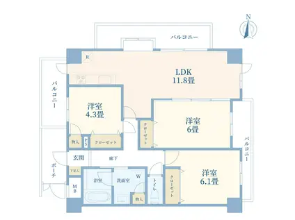 オーベル川口本町(3LDK/4階)の間取り写真