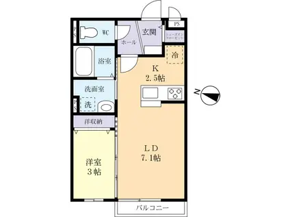 バーガンディー・クレッセント・B棟(1LDK/1階)の間取り写真