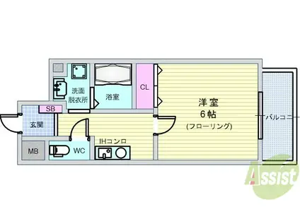 ロイヤルクイーンズパーク蛍池(1K/6階)の間取り写真