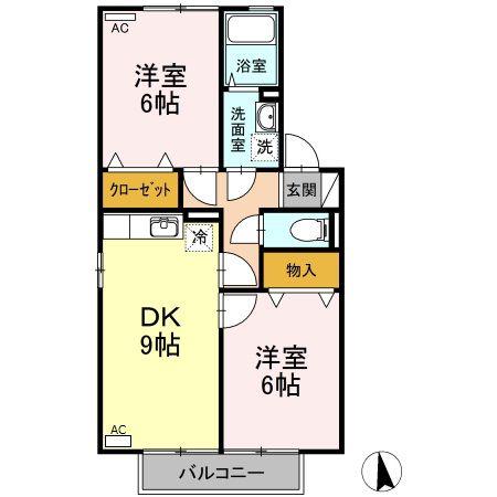 コンフォートD棟(2DK/2階)の間取り写真