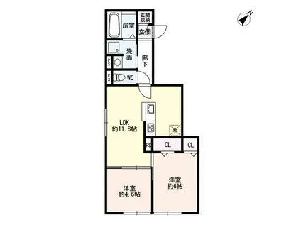 スピネル南草津(2LDK/2階)の間取り写真