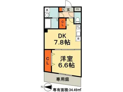 GOLDSTAR(1DK/1階)の間取り写真