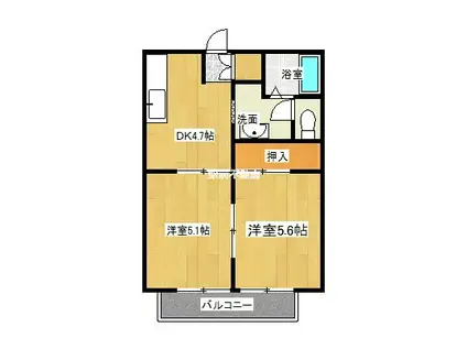 ラ・ヴィYO B棟(2DK/1階)の間取り写真