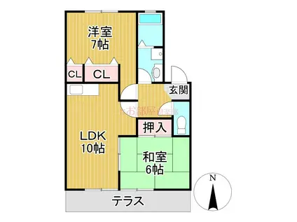 サンウイングII C棟(2LDK/2階)の間取り写真