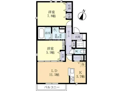 グランシェール(2LDK/2階)の間取り写真