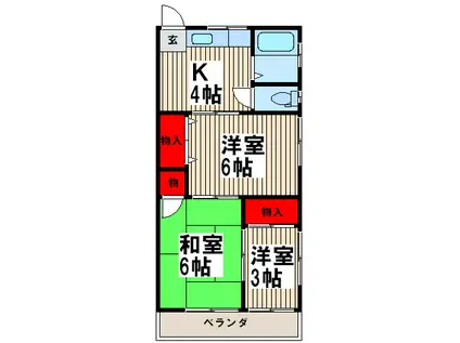赤井ハイツA棟(3K/1階)の間取り写真