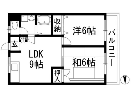 ボヌール清荒神(2LDK/2階)の間取り写真