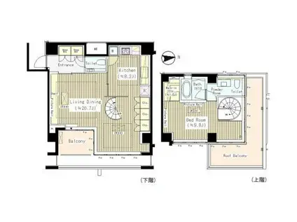 六本木MKアートレジデンス(1LDK/7階)の間取り写真