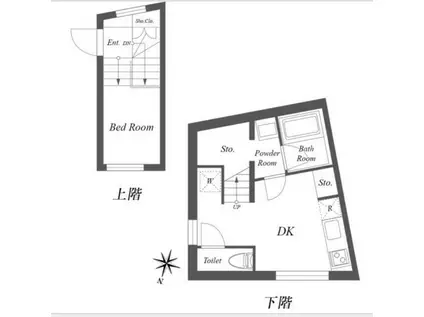 パセオ三軒茶屋イースト ウエスト(1DK/1階)の間取り写真
