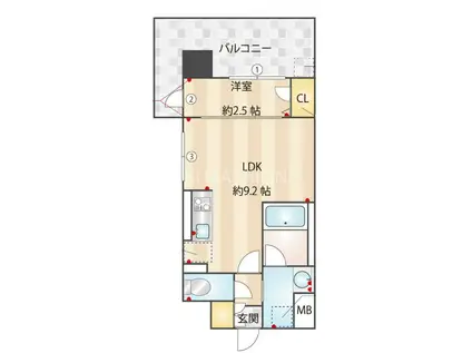 ヴィラージュ博多駅南(1LDK/4階)の間取り写真