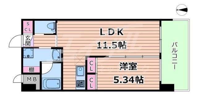 プレジオ城東(1LDK/5階)の間取り写真