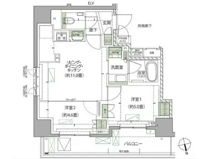 ザ・パークハウス松戸本町(2LDK/6階)の間取り写真