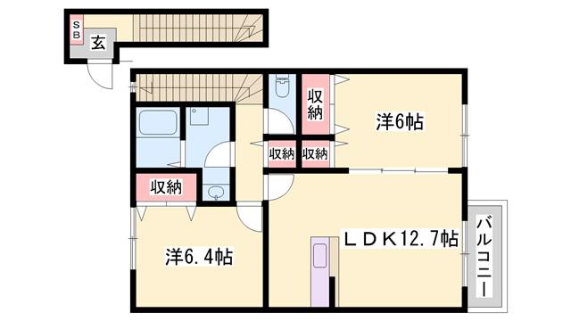 カトレーヴI(2LDK/2階)の間取り写真