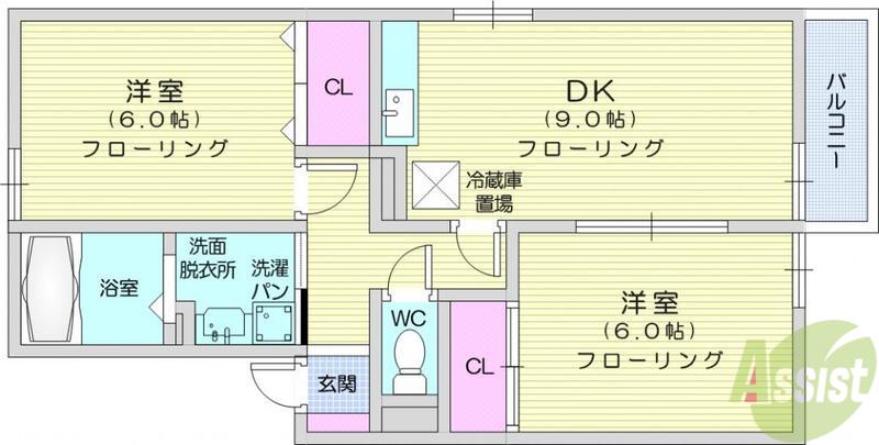 シェランジュ(2DK/1階)の間取り写真