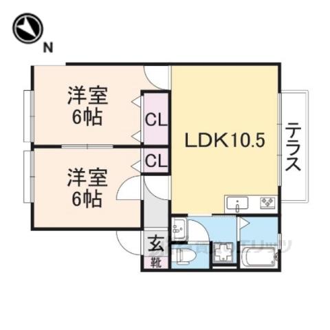 ウィンディアおだA(2LDK/1階)の間取り写真