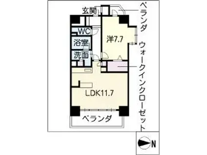 ラ・ドーニ清水(1LDK/4階)の間取り写真