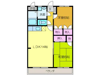 エスポワール・大洲(2LDK/3階)の間取り写真