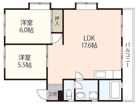 カルチェ堀田NO.2(2LDK/2階)の間取り写真