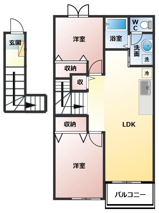 リヴィエール(2LDK/2階)の間取り写真