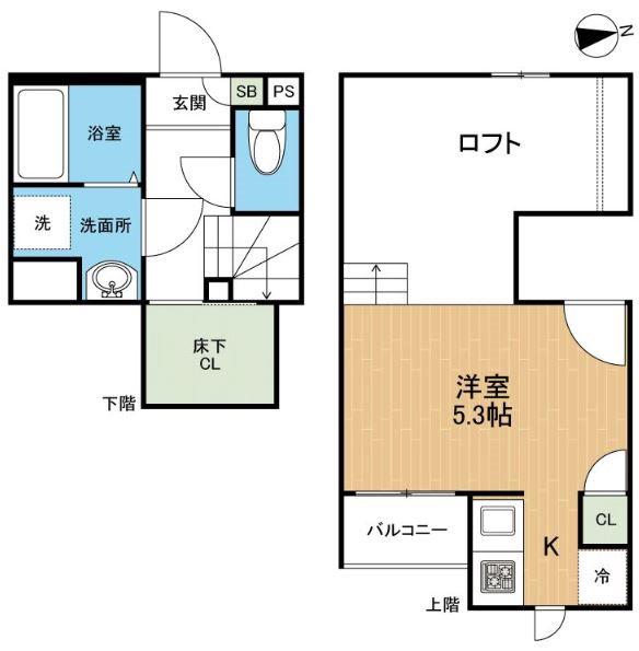 CB坪井クレアール(1K/2階)の間取り写真