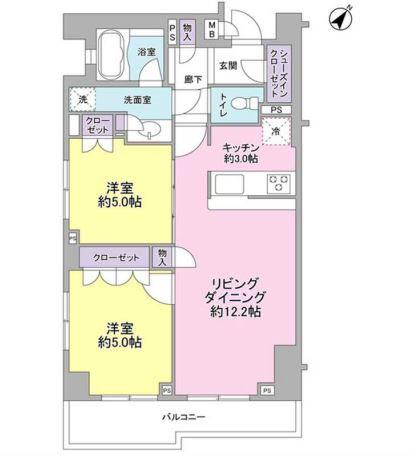サンピエス根津(2LDK/3階)の間取り写真