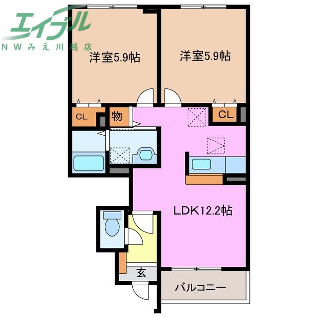 カーサエテルノ(2LDK/1階)の間取り写真