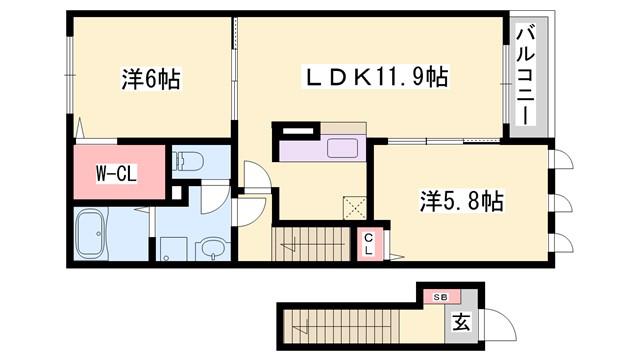 ローズドラジェ(2LDK/2階)の間取り写真