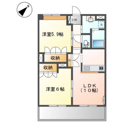 トゥルーハート・ヤスタ(2LDK/2階)の間取り写真
