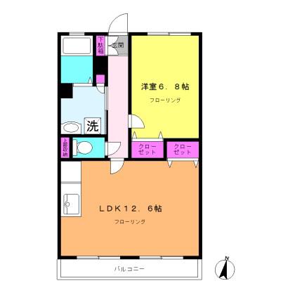 ドミール青葉II(1LDK/2階)の間取り写真